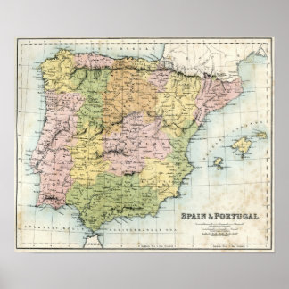 Antique map of Spain and Portugal Poster