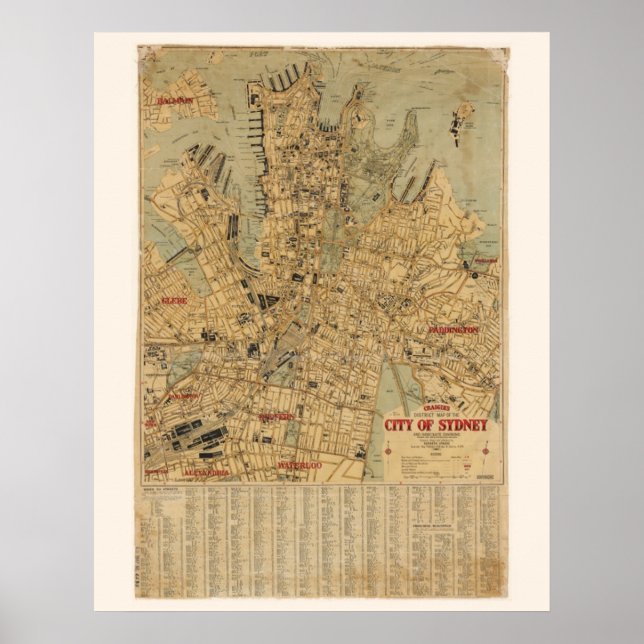 Antique map of Sydney Australia Poster (Front)