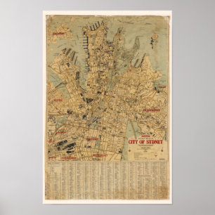 Antique map of Sydney Australia Poster
