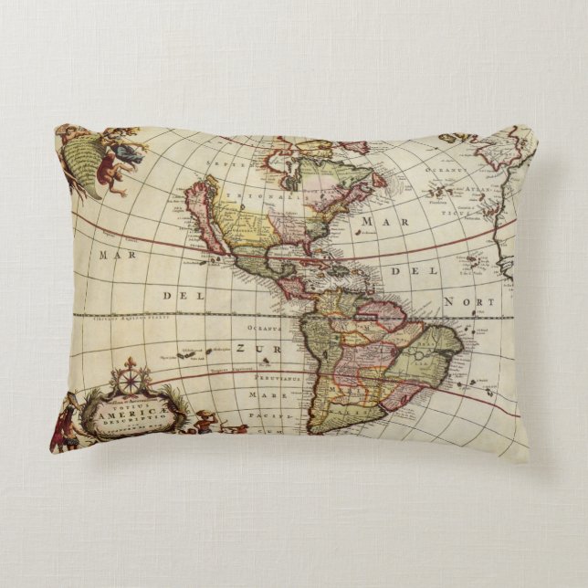 Antique Map of the Americas by Johannes De Ram Decorative Cushion (Back)