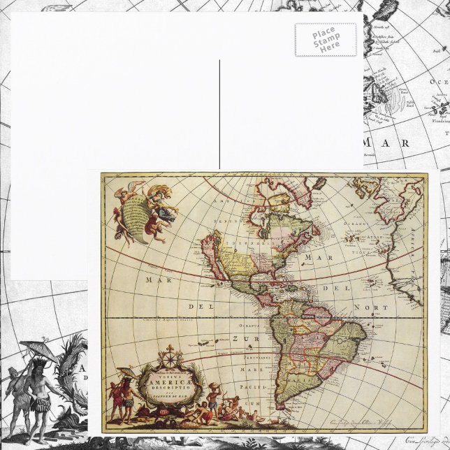 Antique Map of the Americas by Johannes De Ram Postcard (Creator Uploaded)