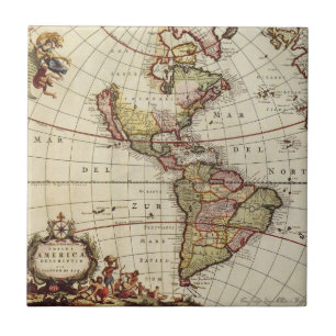 Antique Map of the Americas by Johannes De Ram Tile