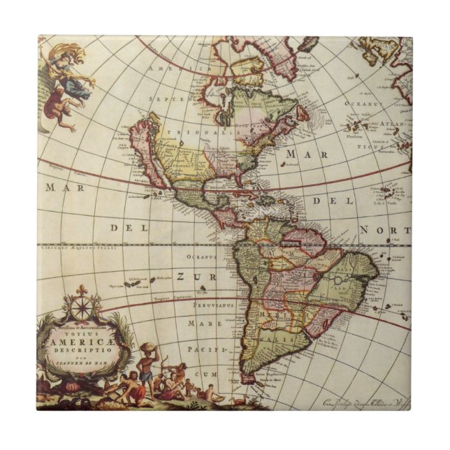 Antique Map of the Americas by Johannes De Ram Tile (Front)