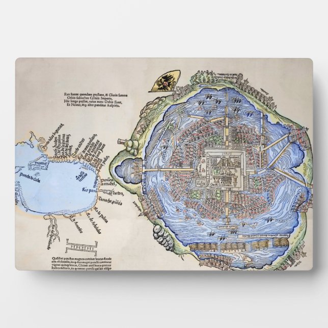 Antique Map of the Aztec Capital Tenochtitlan Plaque (Front)