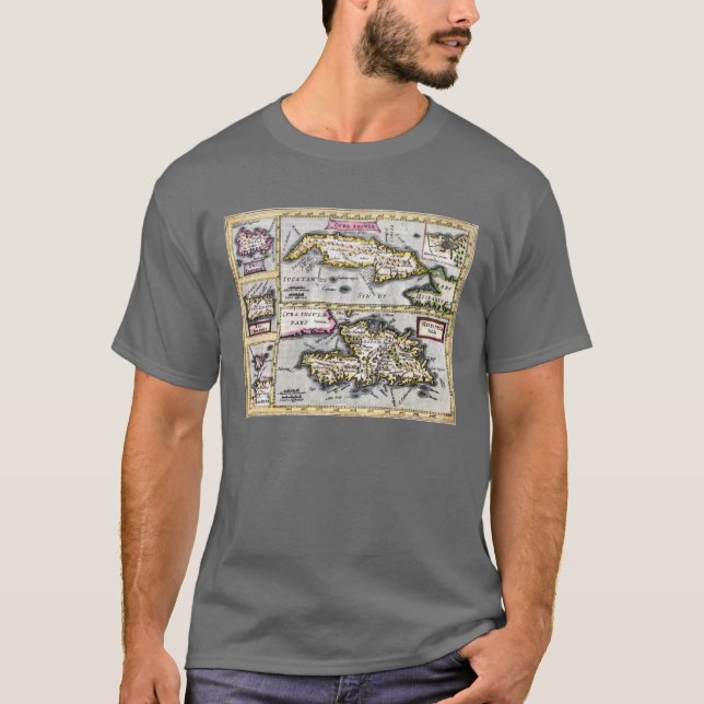 Antique Map of the Caribbean T-Shirt, Islands T-Shirt (Front)