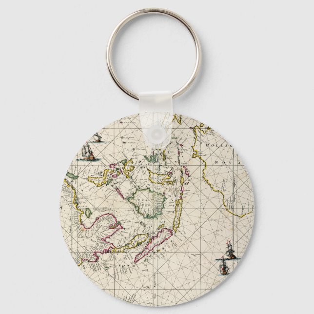 Antique Map of the East Indies Key Ring (Front)
