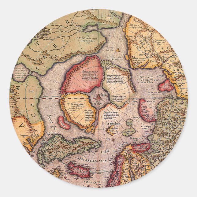 Antique Map of the North Pole Map by Mercator Classic Round Sticker (Front)