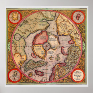 Antique Map of the North Pole Map by Mercator Poster