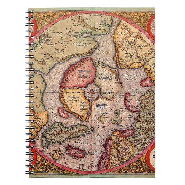 Antique Map of the North Pole Map by Mercator Spiral Notebook (Front)
