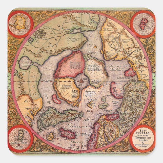 Antique Map of the North Pole Map by Mercator Square Sticker (Front)