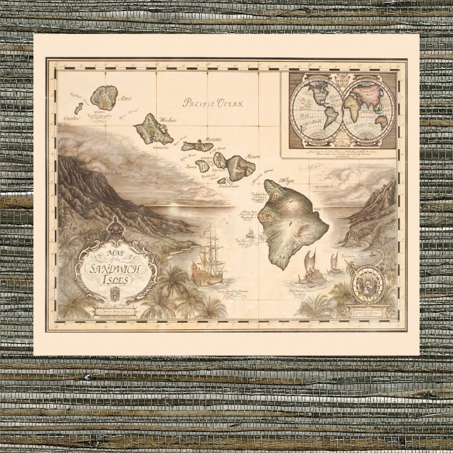 Antique map of the Sandwich Isles, Hawaii 1700s Poster (Creator Uploaded)