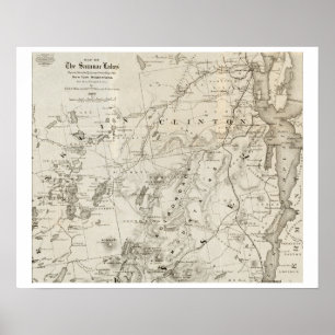 Antique map of the Saranac Lakes New York Poster