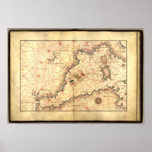 Antique Map of the Western Mediterranean Sea Poster