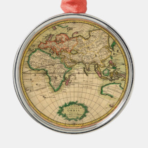 Antique Map of the World Metal Tree Decoration