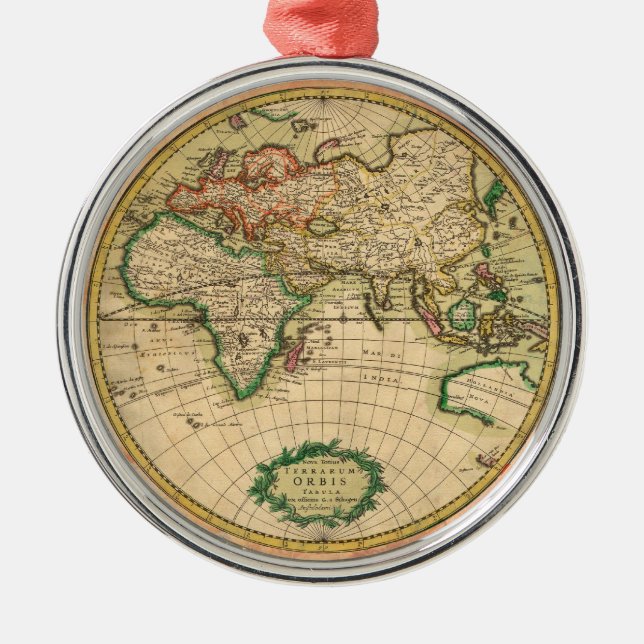 Antique Map of the World Metal Tree Decoration (Front)