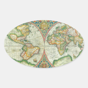 Antique Map of The World Oval Sticker