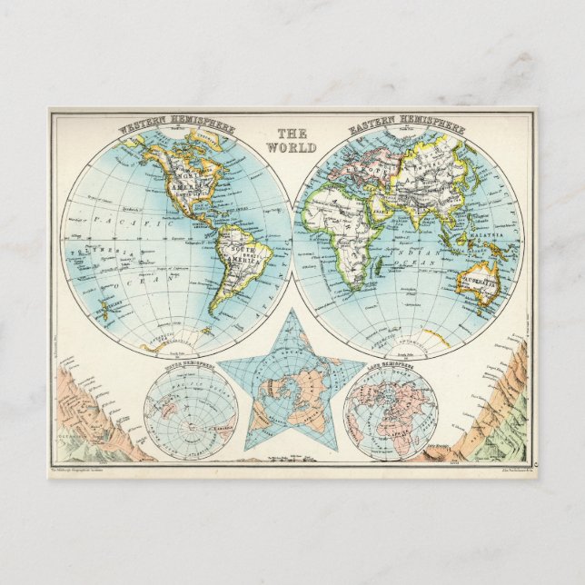 Antique map of the World Postcard (Front)