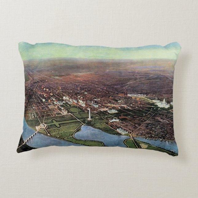Antique Map of Washington DC and the Potomac River Decorative Cushion (Back)