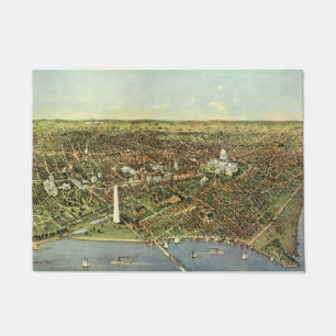 Antique Map, Panoramic View of Washington DC Doormat