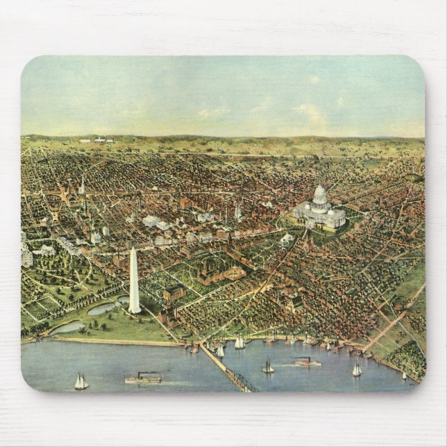 Antique Map, Panoramic View of Washington DC Mouse Pad (Front)