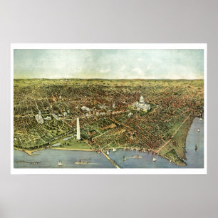 Antique Map, Panoramic View of Washington DC Poster