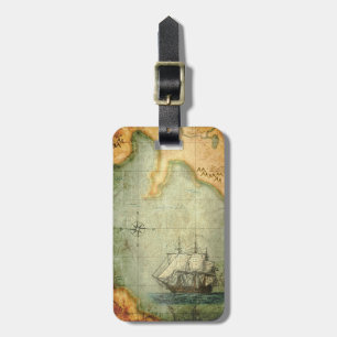 Antique Map & Ship Luggage Tag