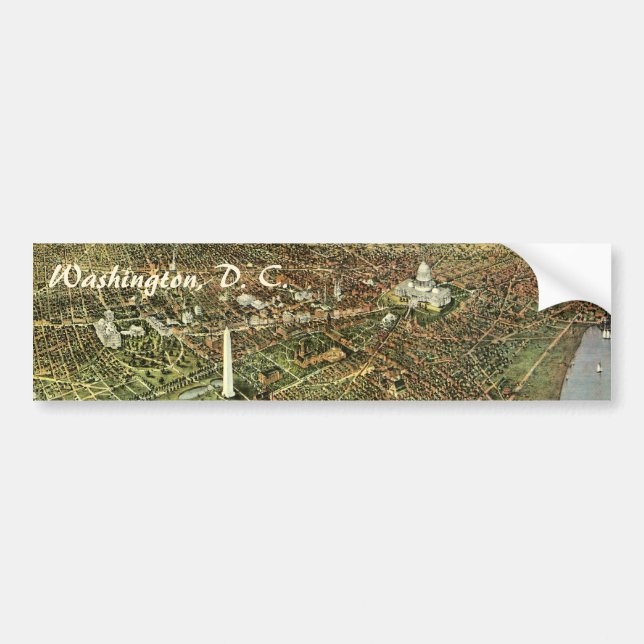Antique Map with a Panoramic View of Washington DC Bumper Sticker (Front)