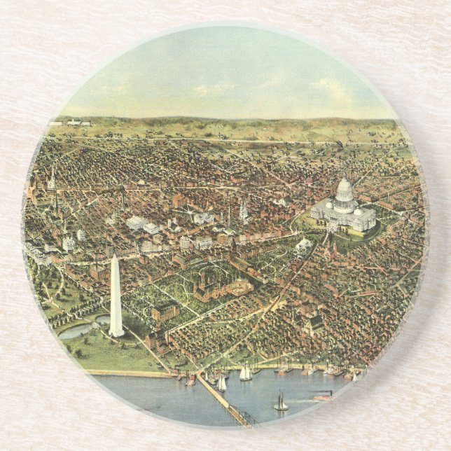 Antique Map with a Panoramic View of Washington DC Coaster (Front)