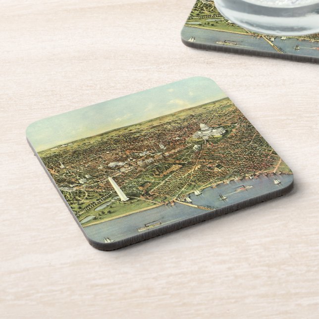 Antique Map with a Panoramic View of Washington DC Coaster (Left Side)