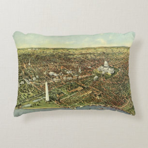 Antique Map with a Panoramic View of Washington DC Decorative Cushion