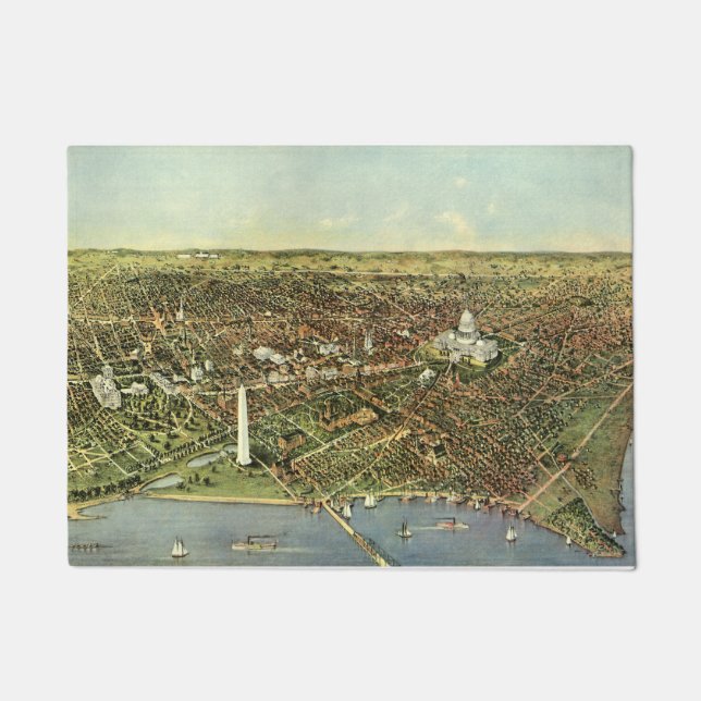 Antique Map with a Panoramic View of Washington DC Doormat (Front)