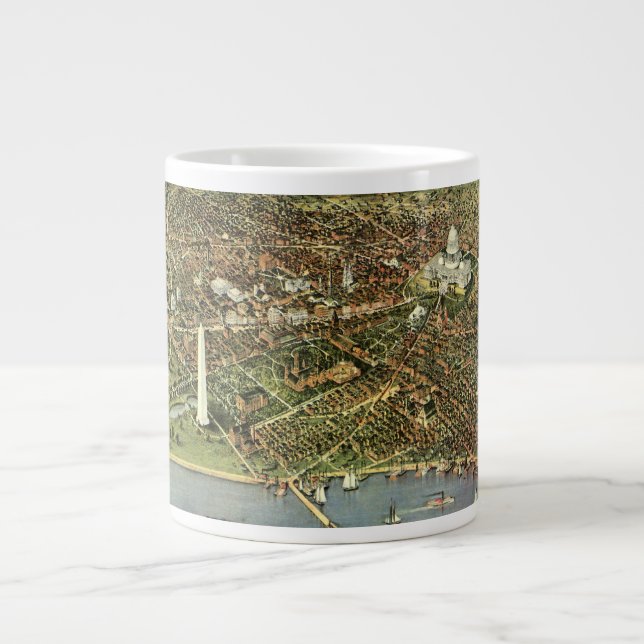 Antique Map with a Panoramic View of Washington DC Large Coffee Mug (Front)