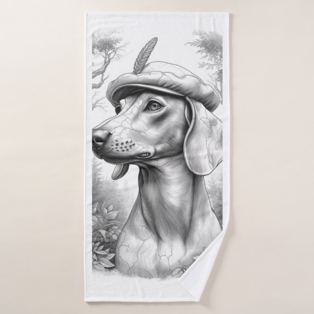 Antique Marble Dachshund Statue Hand Towel (Bath Towel)