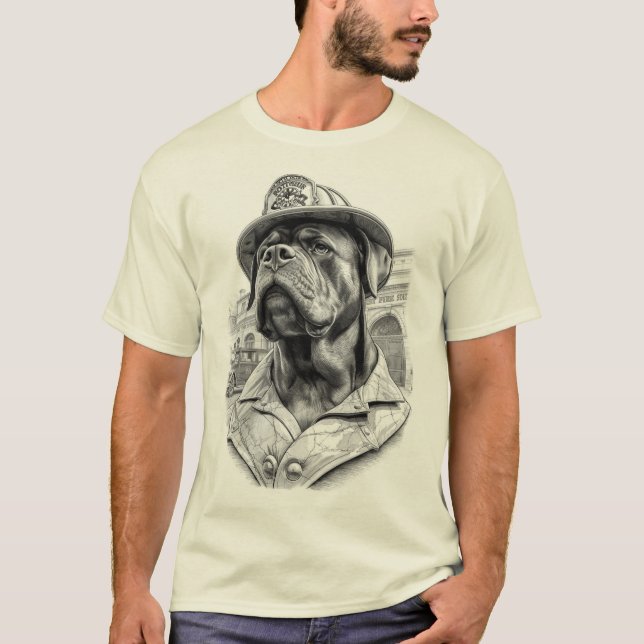 Antique Marble Fireman Rottweiler T-Shirt (Front)