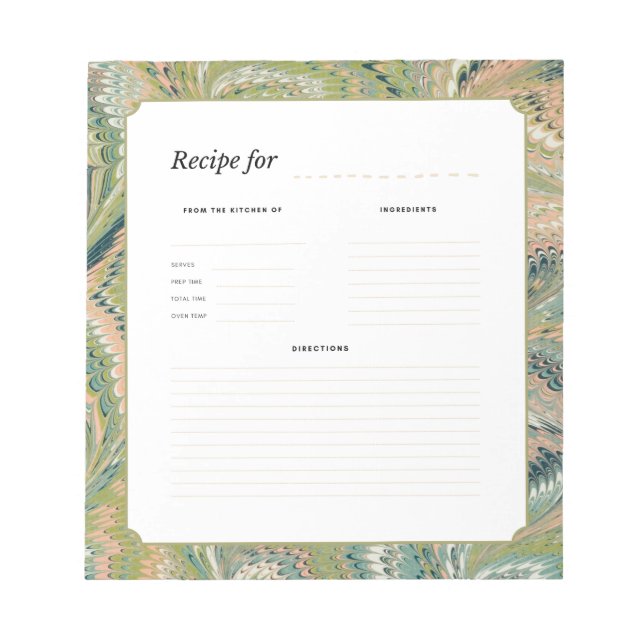 Antique Marbled Paper Recipe Notepad (Front)