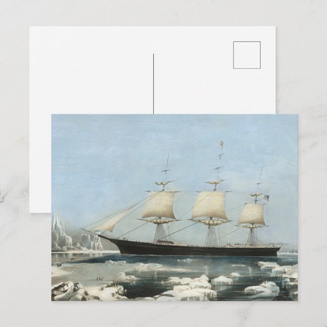 Antique Maritime Sailing Ship Iceberg Wall Art Postcard (Front/Back)