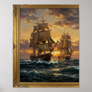 Antique Maritime Tall Ships Harbour I Poster