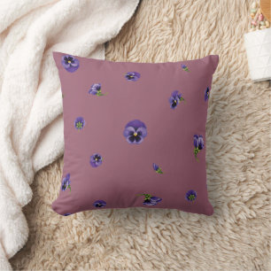 Antique Mauve Purple Japanese Pansy Floral Pattern Cushion