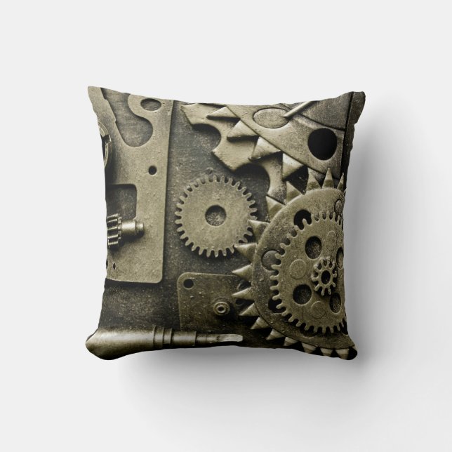 Antique Mechanical Gears Manly Cushion (Front)