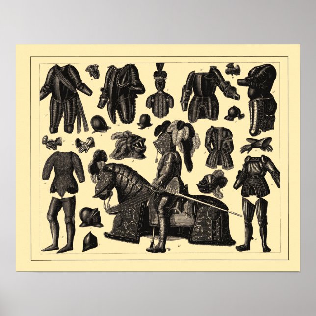 Antique Mediaeval Armour Illustrations Poster (Front)