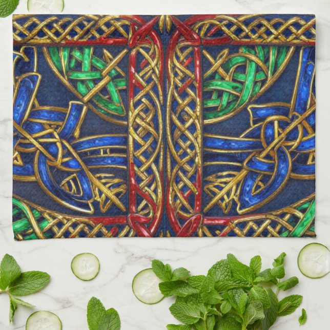 Antique Mediaeval Celtic Knots Tea Towel (Folded)