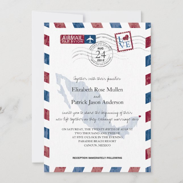 Antique Mexico Airmail Wedding Invitation (Front)