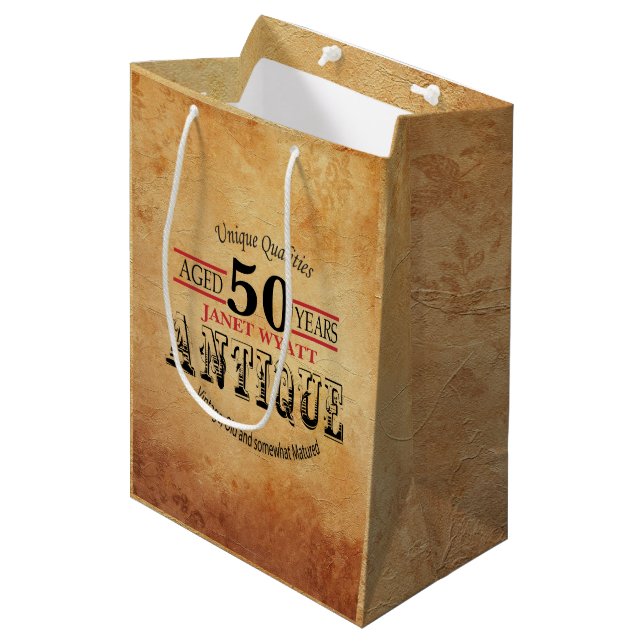 Antique Milestone 50th Birthday 2 Medium Gift Bag (Front Angled)