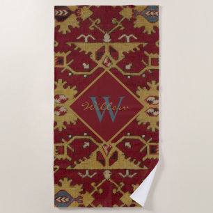 Antique Monogrammed Oriental Persian Red Pattern Beach Towel
