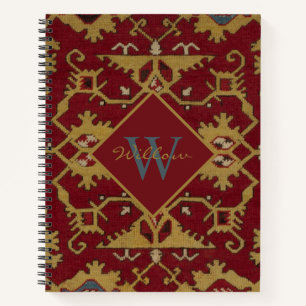 Antique Monogrammed Oriental Persian Red Pattern Notebook
