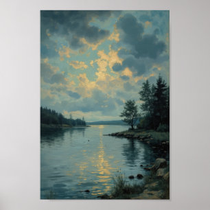 Antique Moody Lake Landscape Wall Art