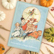 Antique Moon & Masked Children Vintage Halloween