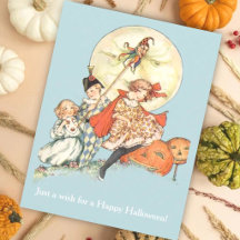 Antique Moon & Masked Children Vintage Halloween