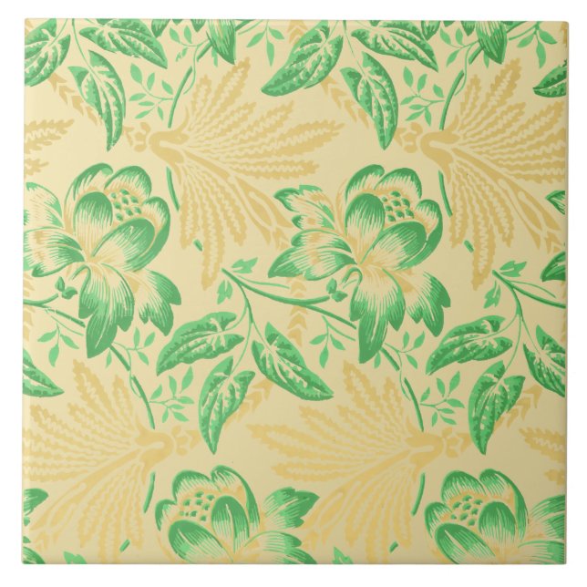 Antique Morning Glory French Floral Pattern Print Tile (Front)