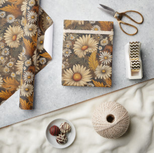 Antique mums and daisies wrapping paper